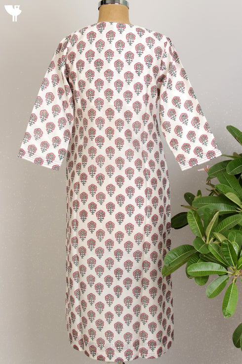 Chanderi Silk Kurta With Dupatta In Floral Block Print