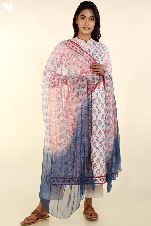 Bizzy Lizzy Kurta And Chiffon Dupatta Set In Floral Block Print