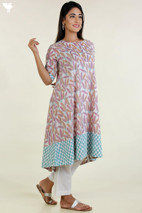 Cambric Cotton Kurta And Kota Dupatta Set In Graphic Block Print