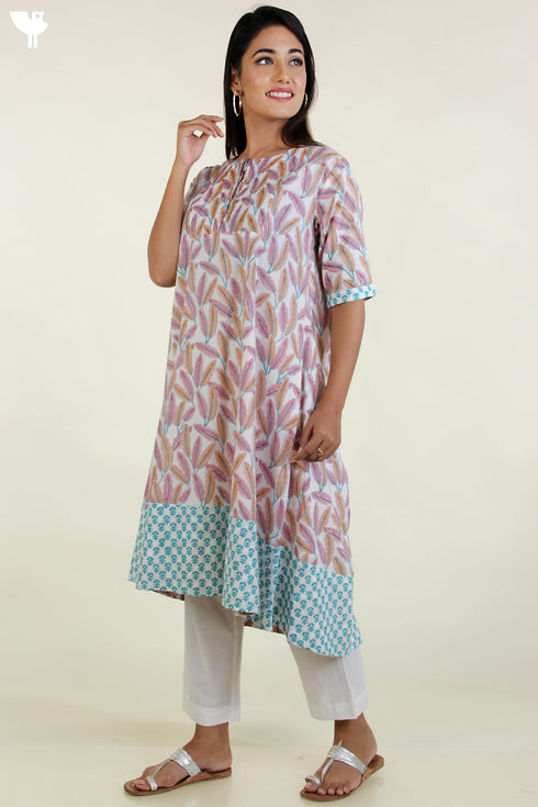 Cambric Cotton Kurta And Kota Dupatta Set In Graphic Block Print