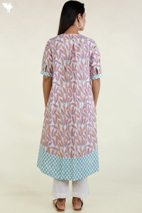 Cambric Cotton Kurta And Kota Dupatta Set In Graphic Block Print