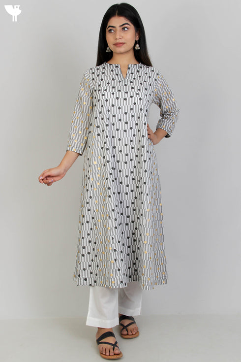 Cambric Cotton Kurta And Kota Dupatta Set In Graphic Block Print