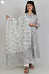 Cambric Cotton Kurta And Kota Dupatta Set In Graphic Block Print