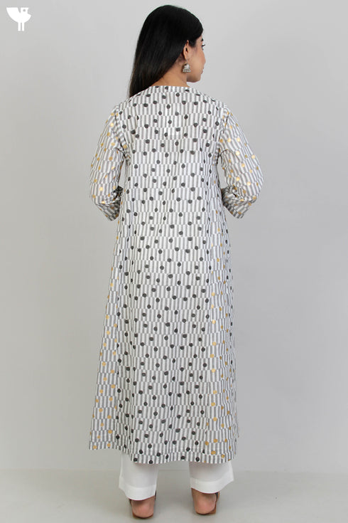 Cambric Cotton Kurta And Kota Dupatta Set In Graphic Block Print