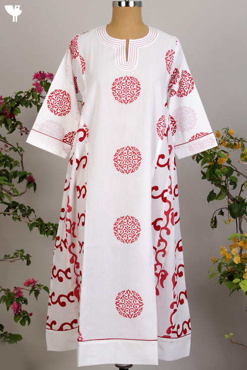 Cotton Cambric Anarkali & Kota Doria Dupatta Set in Red Print