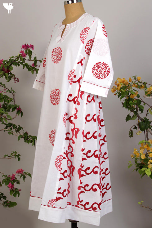 Cotton Cambric Anarkali & Kota Doria Dupatta Set in Red Print
