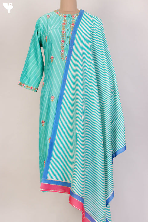 Chanderi Silk Shibori Kurta And Dupatta With Gota Patti Embroidery