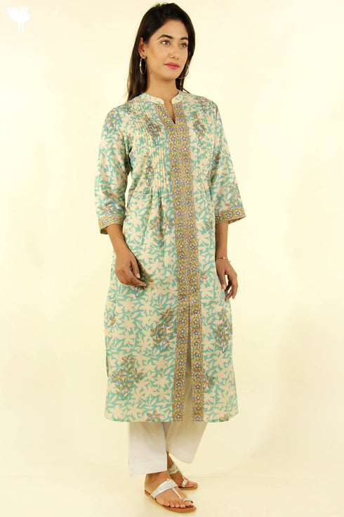 Terry Voile Kurta With Chiffon Dupatta In Floral Block Print
