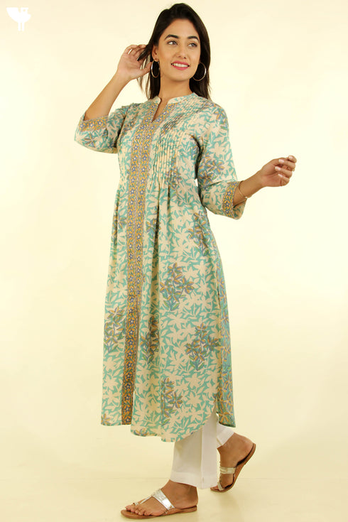 Terry Voile Kurta With Chiffon Dupatta In Floral Block Print