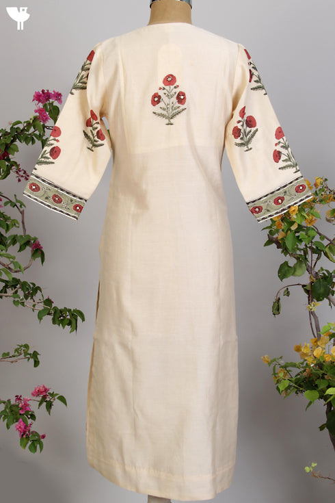 Chanderi Silk Kurta & Chanderi Silk Dupatta Set with Block Print & Gota Embroidery