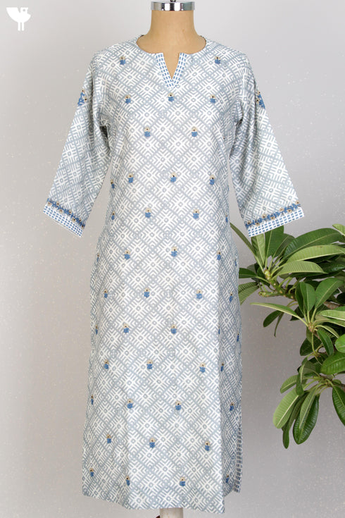 Chanderi Silk Kurta With Dupatta In Graphic Block Print