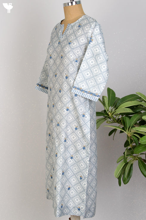 Chanderi Silk Kurta With Dupatta In Graphic Block Print