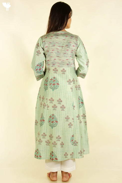 Chanderi Silk Kurta With Dupatta In Floral Block Print
