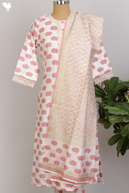 Chanderi Kurta/Dupatta Set in Pink Lotus Hand Block Print