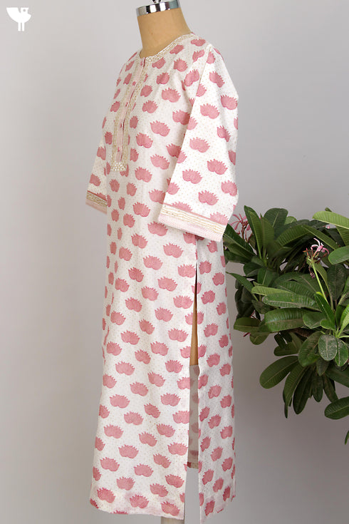 Chanderi Kurta/Dupatta Set in Pink Lotus Hand Block Print