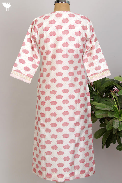 Chanderi Kurta/Dupatta Set in Pink Lotus Hand Block Print
