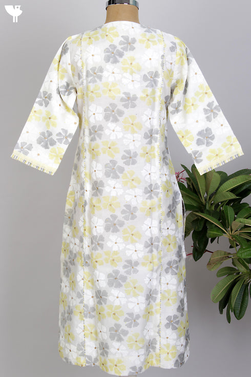 Chanderi Silk Kurta/Dupatta Set in Lemon Floral Block Print