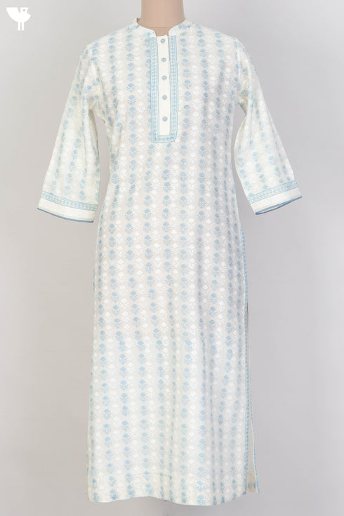 Chanderi Silk Kurta With Dupatta In Floral Block Print