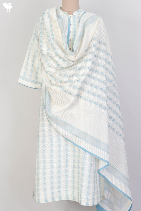 Chanderi Silk Kurta With Dupatta In Floral Block Print