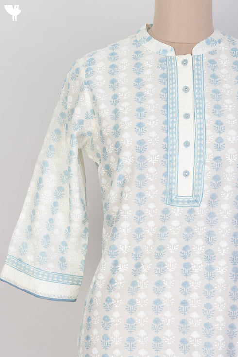 Chanderi Silk Kurta With Dupatta In Floral Block Print