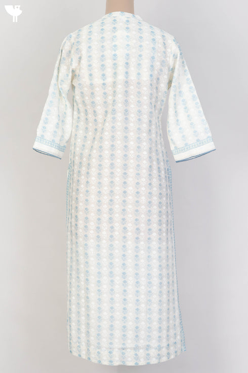Chanderi Silk Kurta With Dupatta In Floral Block Print