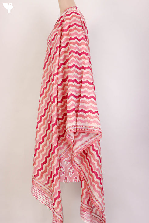 Chanderi Silk Kurta With Dupatta In Floral Block Print