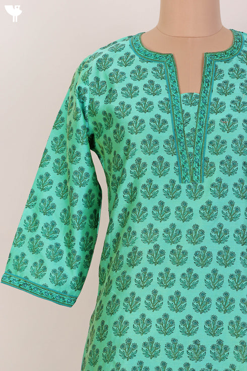 Chanderi Silk Kurta With Dupatta In Floral Block Print
