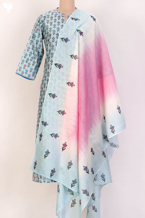 Chanderi Silk Kurta And Dupatta With Floral Block Print
