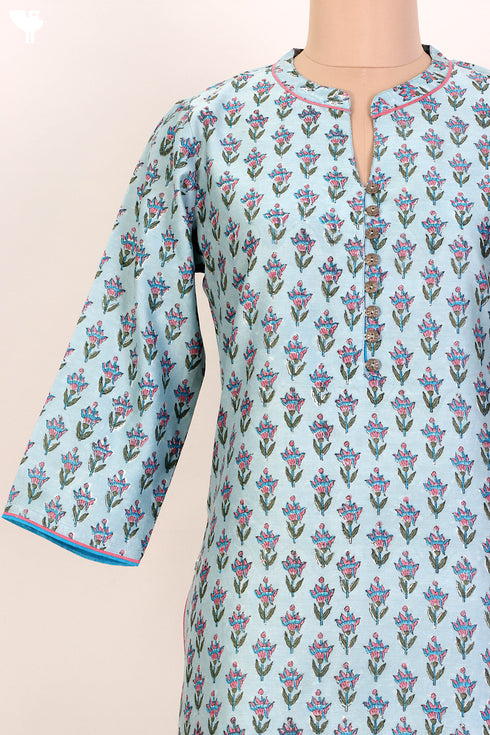 Chanderi Silk Kurta And Dupatta With Floral Block Print