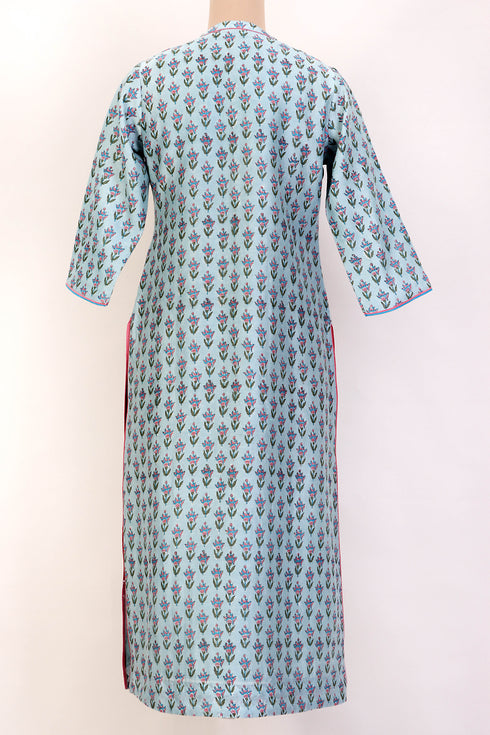 Chanderi Silk Kurta And Dupatta With Floral Block Print