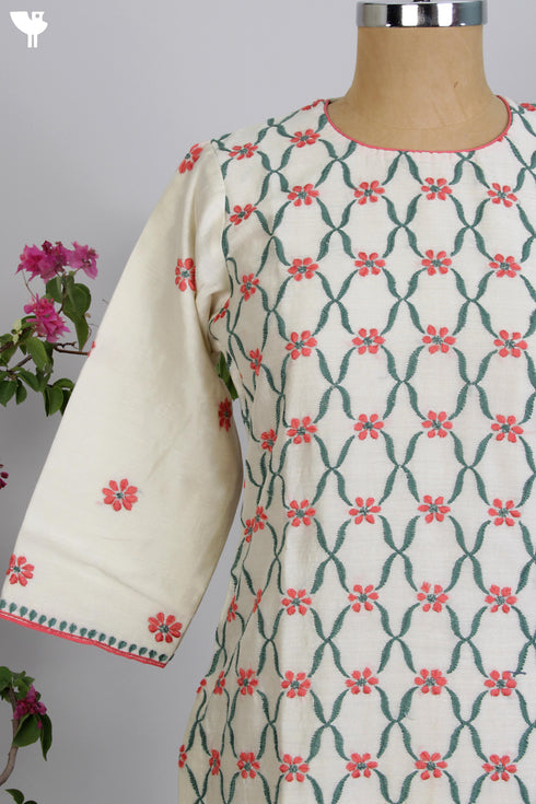 Chanderi Silk Kurta & Chanderi Silk Dupatta Set in Chikankari Embroidery