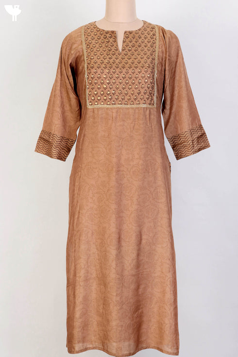 Satin Kurta And Cotton Silk Dupatta With Gold Block Print