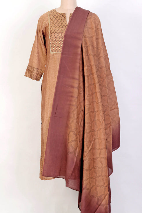 Satin Kurta And Cotton Silk Dupatta With Gold Block Print