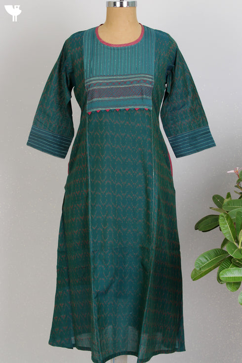 IKAT Kurta And Maheshwari Silk Dupatta Set in Graphic Block Print