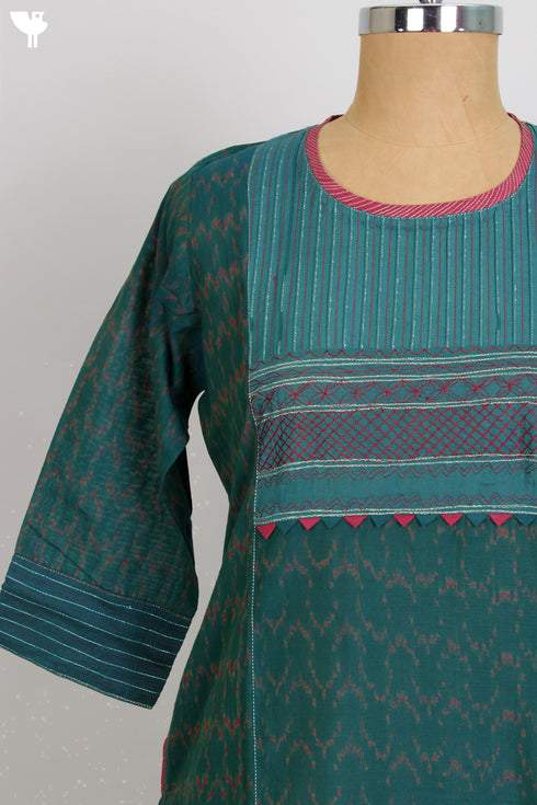 IKAT Kurta And Maheshwari Silk Dupatta Set in Graphic Block Print