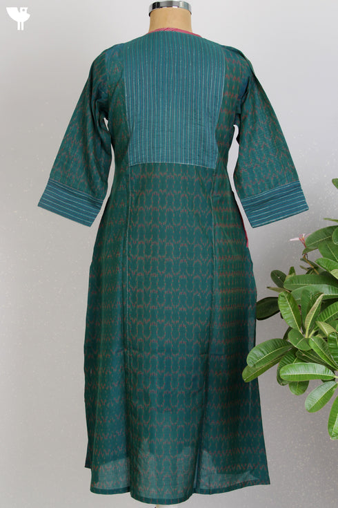 IKAT Kurta And Maheshwari Silk Dupatta Set in Graphic Block Print