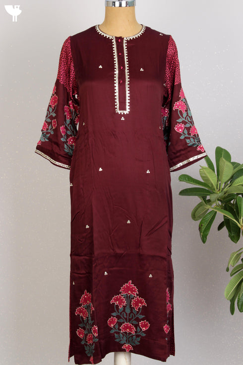 Satin Kurta And Cotton Silk Dupatta With Gota Patti Embroidery