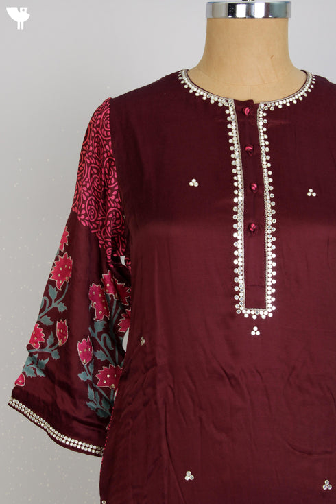 Satin Kurta And Cotton Silk Dupatta With Gota Patti Embroidery