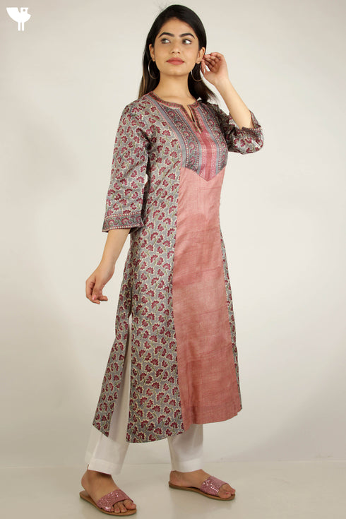 Tussar Silk Kurta And Dupatta Set In Floral Block Print