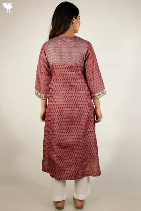 Tussar Silk Kurta And Dupatta Set In Floral Block Print
