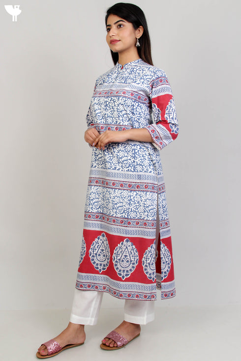 Bizzy Lizzy Kurta With Kota Doria Dupatta in Graphic Block Print