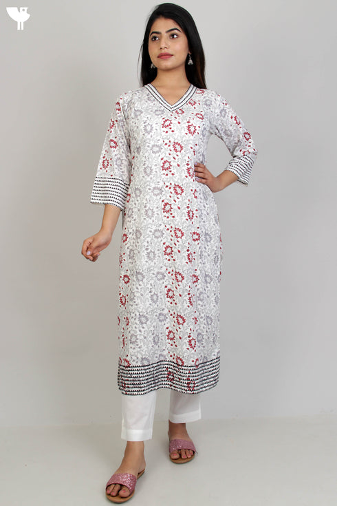Bizzy Lizzy Kurta With Kota Doria Dupatta Set in Floral Block Print