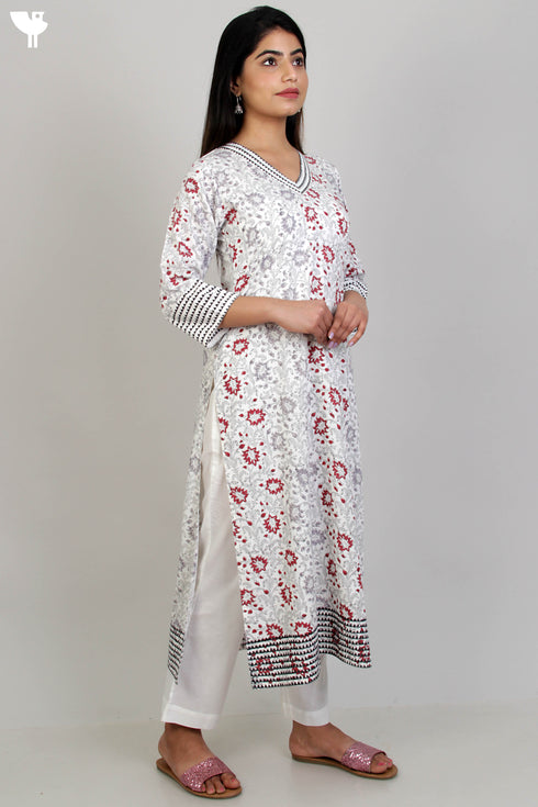Bizzy Lizzy Kurta With Kota Doria Dupatta Set in Floral Block Print