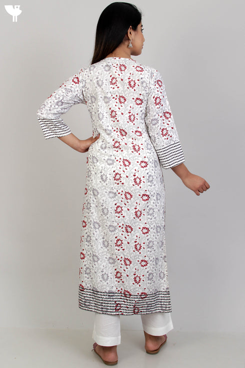 Bizzy Lizzy Kurta With Kota Doria Dupatta Set in Floral Block Print