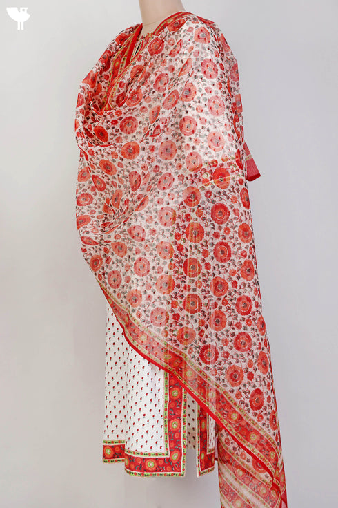 Bizzy Lizzy Kurta With Kota Doria Dupatta Set in Floral Block Print