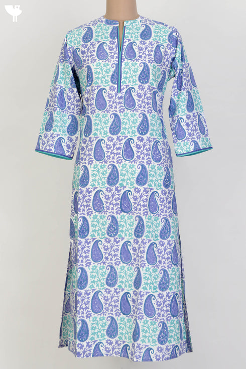 Bizzy Lizzy Kurta With Kota Doria Dupatta Set in Paisley Block Print