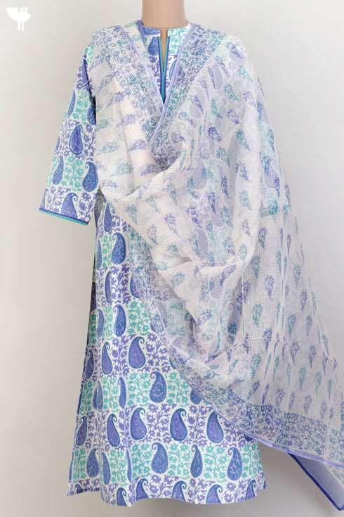 Bizzy Lizzy Kurta With Kota Doria Dupatta Set in Paisley Block Print