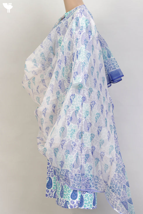 Bizzy Lizzy Kurta With Kota Doria Dupatta Set in Paisley Block Print