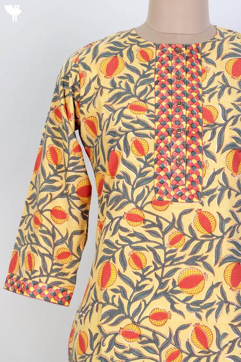 Bizzy Lizzy Dress Material With Kota Doria Dupatta in Pomegranate Block Print