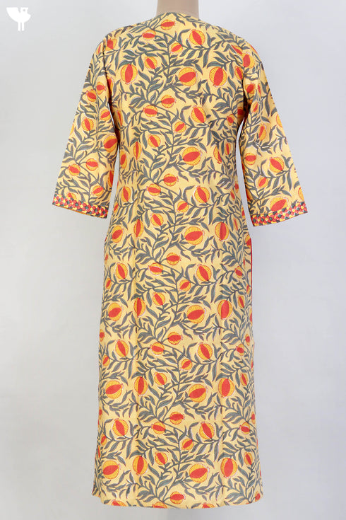 Bizzy Lizzy Dress Material With Kota Doria Dupatta in Pomegranate Block Print